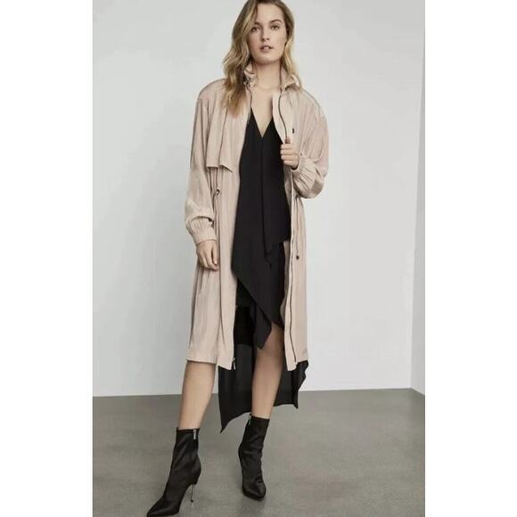 BCBGMAXAZRIA Quinn Long Trench Coat Full Zip Drawstring Jacket Cinch Waist Pink - Picture 3 of 13